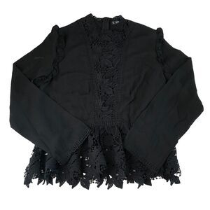 SHEIN Women’s Black Lace Mock Neck Peplum Blouse Size Large